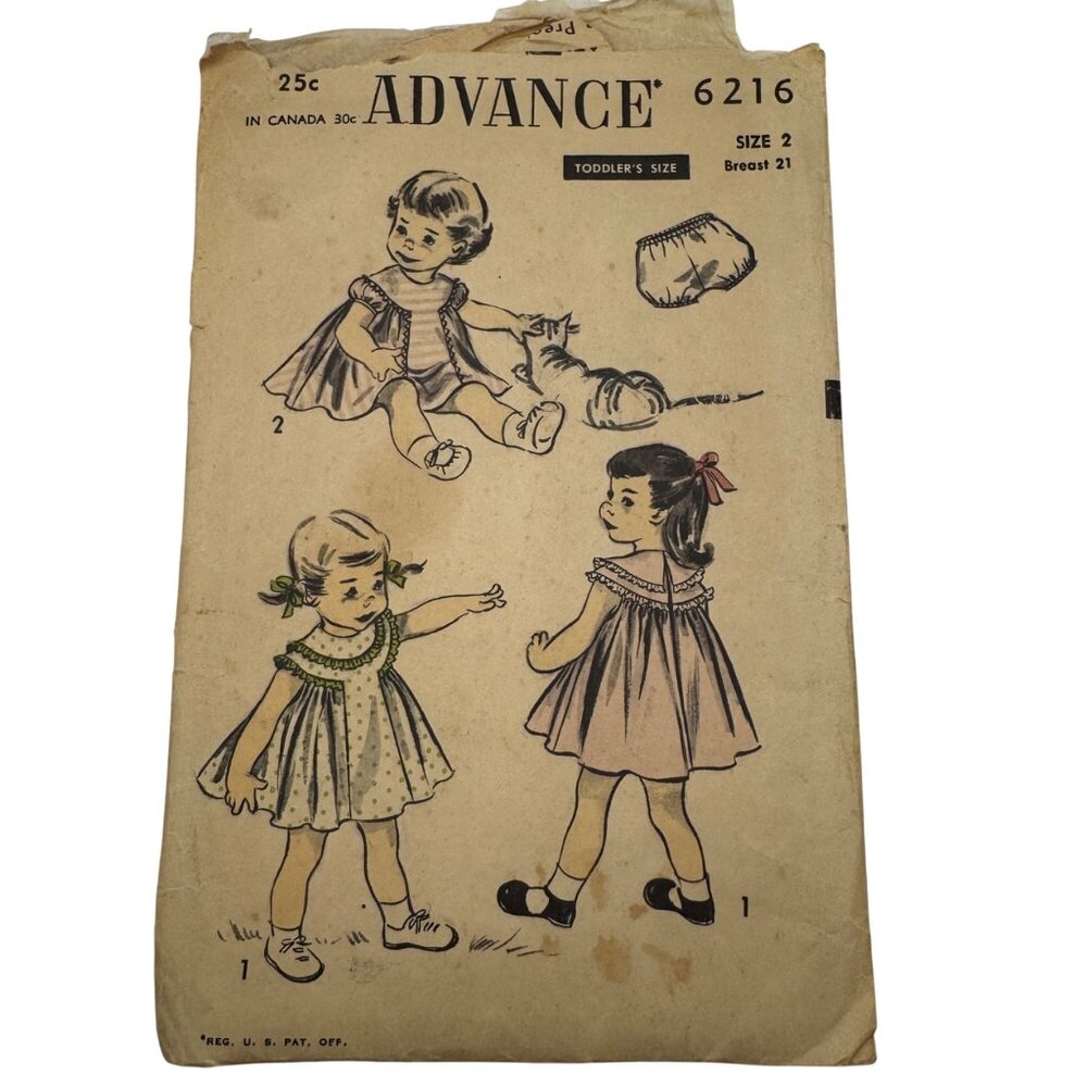 Vintage Advance 6216 Toddler Dress Sewing Pattern Size 2 Retro Uncut